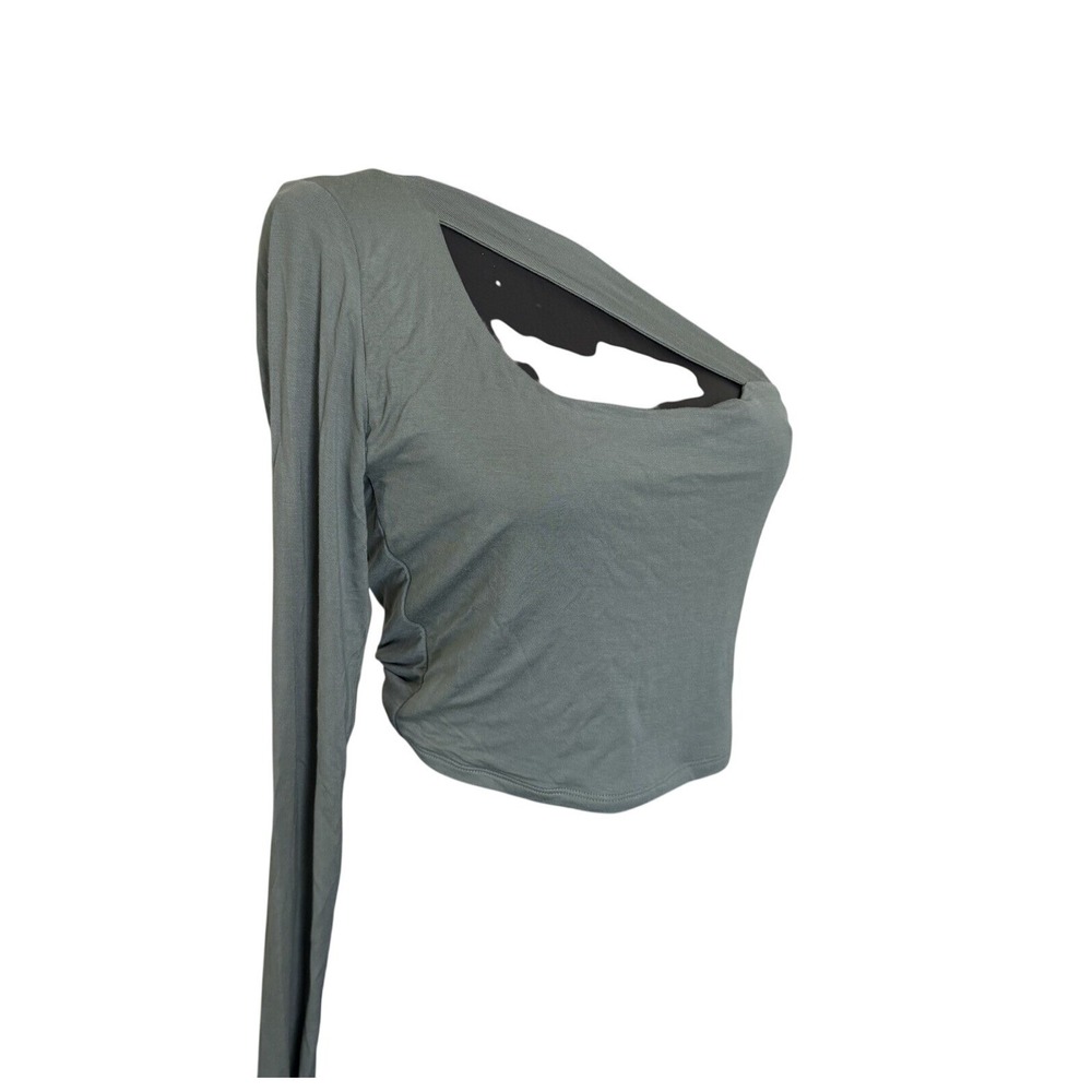 GARAGE Chinois Green‎ Cutout One Shoulder Long Sleeve Crop Top Shirt M